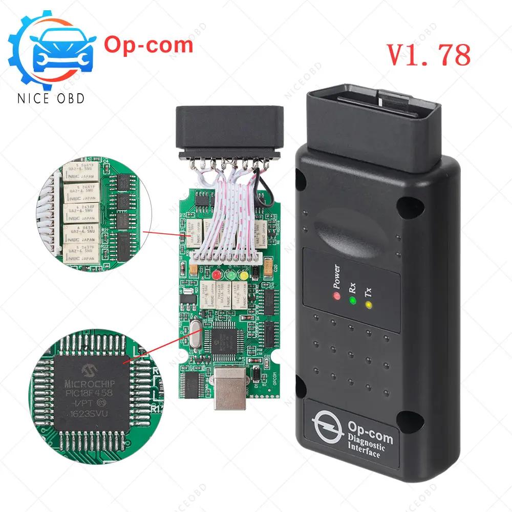 Naujausias Op-com Versija 1.78 PIC18F458 OPEL automobilių VGALI AUTOBUSŲ opcom opel V1.78 Dignostic priemonė, Auto Scanner Chip PIC18F458
