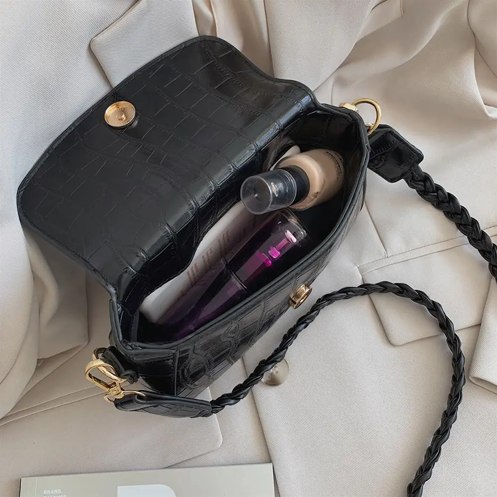 Mini Mažas Kvadratas Flap Bag Prekės ženklo Mados Naujų Kokybės PU Odos moteriškos Rankinės, Austas Dirželis Akmens Modelio Grandinės Pečių Krepšiai