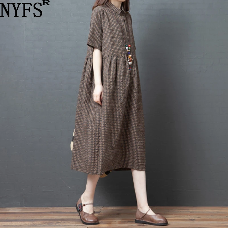 NYFS 2020 Naujas Vasaros suknelė Vintage pledas Moteris Ilga Suknelė Prarasti Plus Size Vestidos Skraiste Suknelės