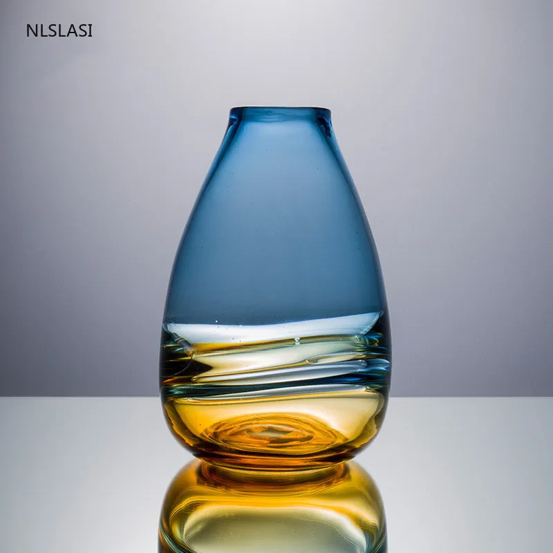 Šviesos prabanga stiklo vaza džiovintų gėlių hydroponic šiuolaikinės skaidri, paprasta spalvų meno vaza, stiklo lentelė, kurioje