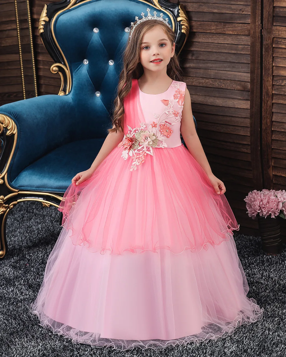 Mergaičių Princesė Sijonas Podiumo vakarinę Suknelę Mergina Ilgai Burbulas Sijonas Žiemos Dress Helovinas Dress Gėlių Mergaitės Suknelė
