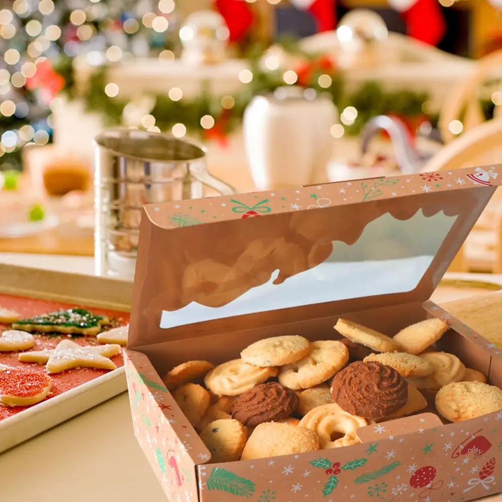 24pcs Kraftpopieris Kalėdinių Sausainių Saldainiai Dovanų Dėžutėje, su aiškiu Langą 18*12*5cm Europos Naujųjų Metų Kalėdinių Dovanų puošimas Dėžės
