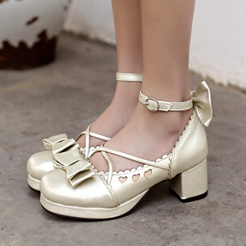 ANOVISHANA moterų siurbliai, platforminiai batai lankai dirželio sagtis Lolita batų cosplay footwears pynimas cross-susieta zapatos chaussures femme