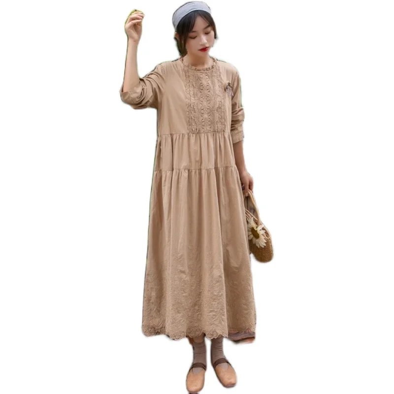 2020 m. rudenį suknelė moterims siuvinėtos medvilnės skalbiniai susiuvimo ilgas, purus suknelė