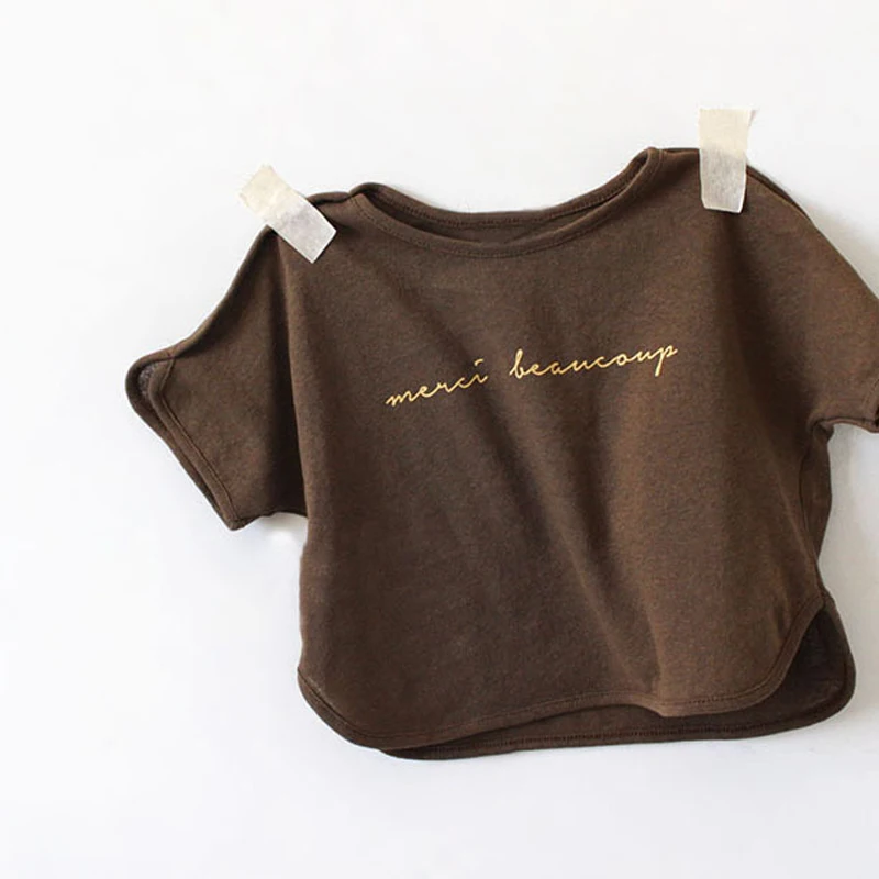 2020 metų Vasaros Unisex Vaikai Laiškai Spausdinami T Shirts korėjos Stiliaus Šikšnosparnių Rankovėmis Kūdikiui Mergaitės Berniukai Tees Derliaus Atsitiktinis Vaikų Viršūnes DT133