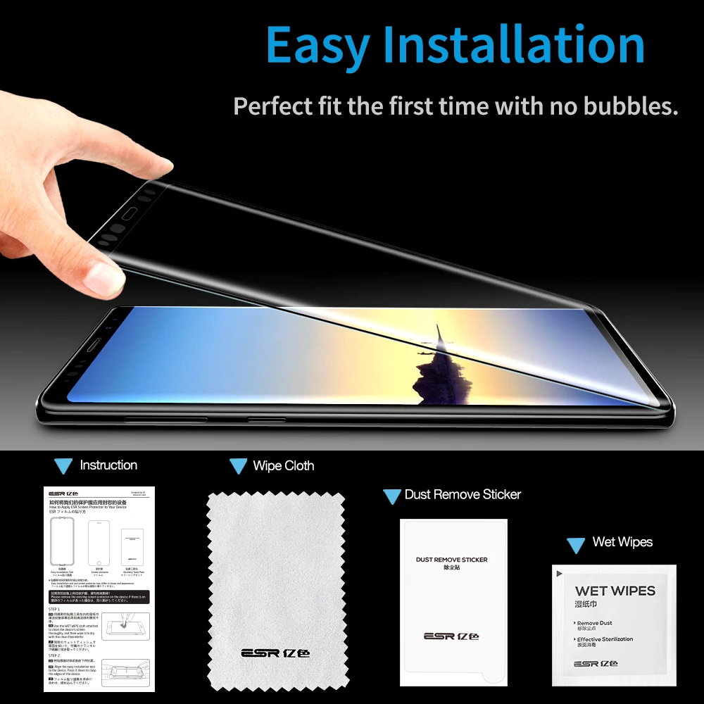 ESR 2vnt/daug 9H Grūdintas Stiklas Screen Protector for Samsung Galaxy Note 9 3D Išlenkti Pilnas draudimas Draugiškas Stiklas, Apsauginė Plėvelė