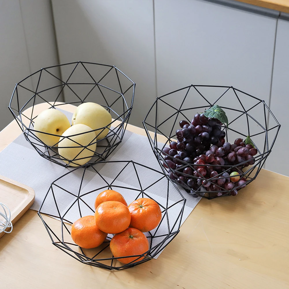1 Vnt. Vaisių Krepšelis Geometrinis Vaisių, Daržovių Vielos Virtuvės Saugojimo Krepšys Metalo Dubuo Virtuvės Talpykla Darbastalio Ekrano