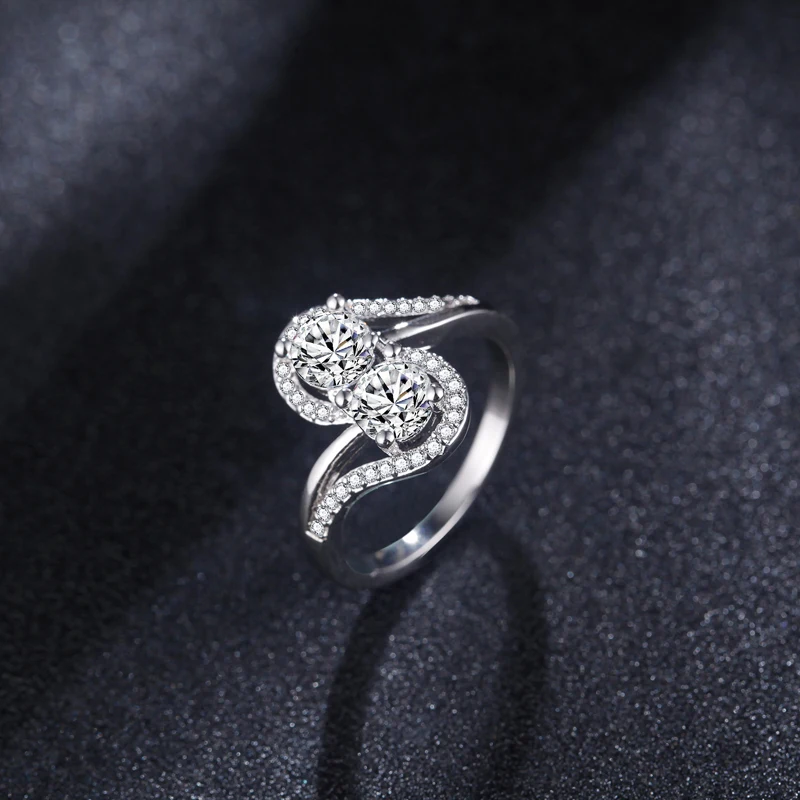 Yanleyu Elegantiškas Moteris Vestuvinį Žiedą, Nekilnojamojo Kieta 925 Sidabro Piršto Žiedas Dvigubas Apvalus CZ Sužadėtuvių Žiedai Moterims Anel PR089