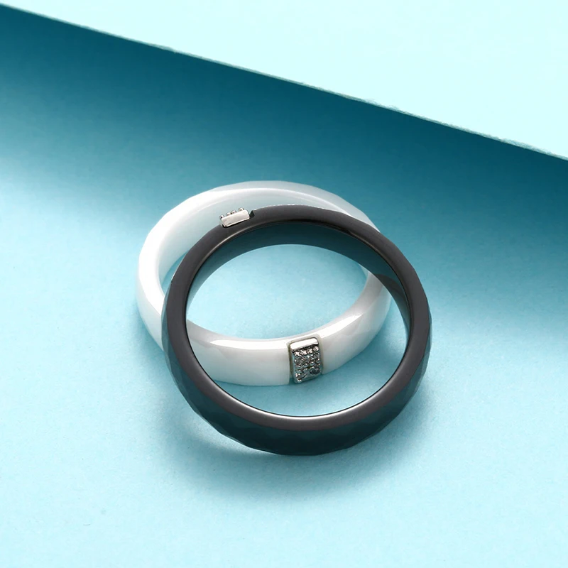 3mm Juoda Balta Keraminiai Žiedai nupjauto Paviršiaus Kubinis Cirkonis Moterims Vestuvinis Žiedas Papuošalai Klasikinis Madingo Dizaino Sužadėtuvių Papuošalai