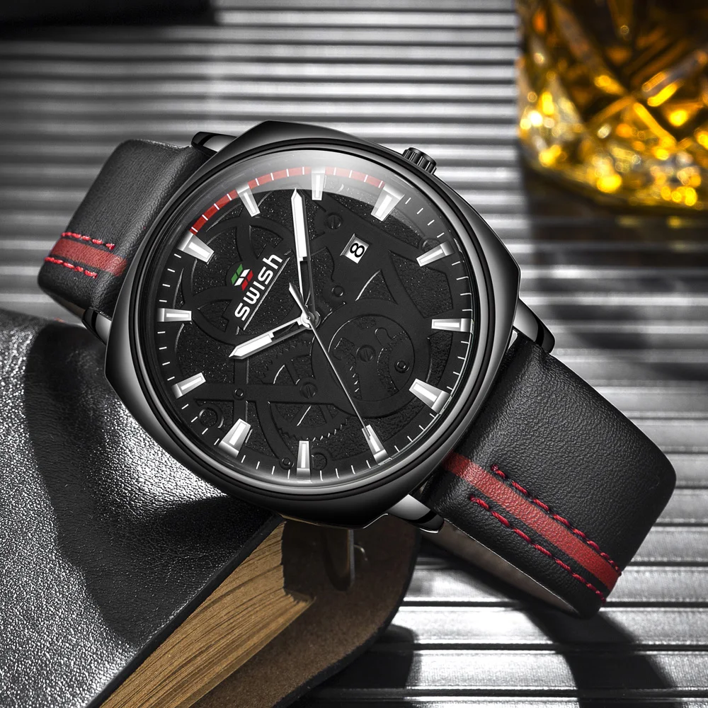 Dropshipping Laikrodžiai Vyrams Kūrybinės Odinis Dirželis Vyrų Kvarcinis Analoginis laikrodis su Dienos Šviesos Sporto Laikrodis Relogio Masculino 시계