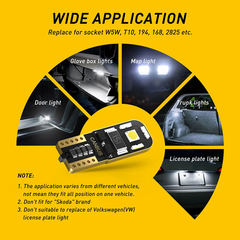 10vnt/daug W5W LED T10 Canbus Auto Licenciją Plokštelės Lemputės, Skirti 