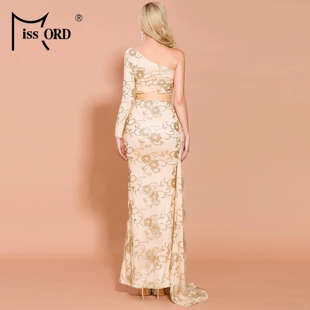 Missord 2021 m. Rudens ir Žiemos Nereguliarus Kaklo Vienos Rankovės Moterų Maxi Suknelės Elegantiškas Blizgučiai Nėrinių Moterys Šalis Suknelės FT19655