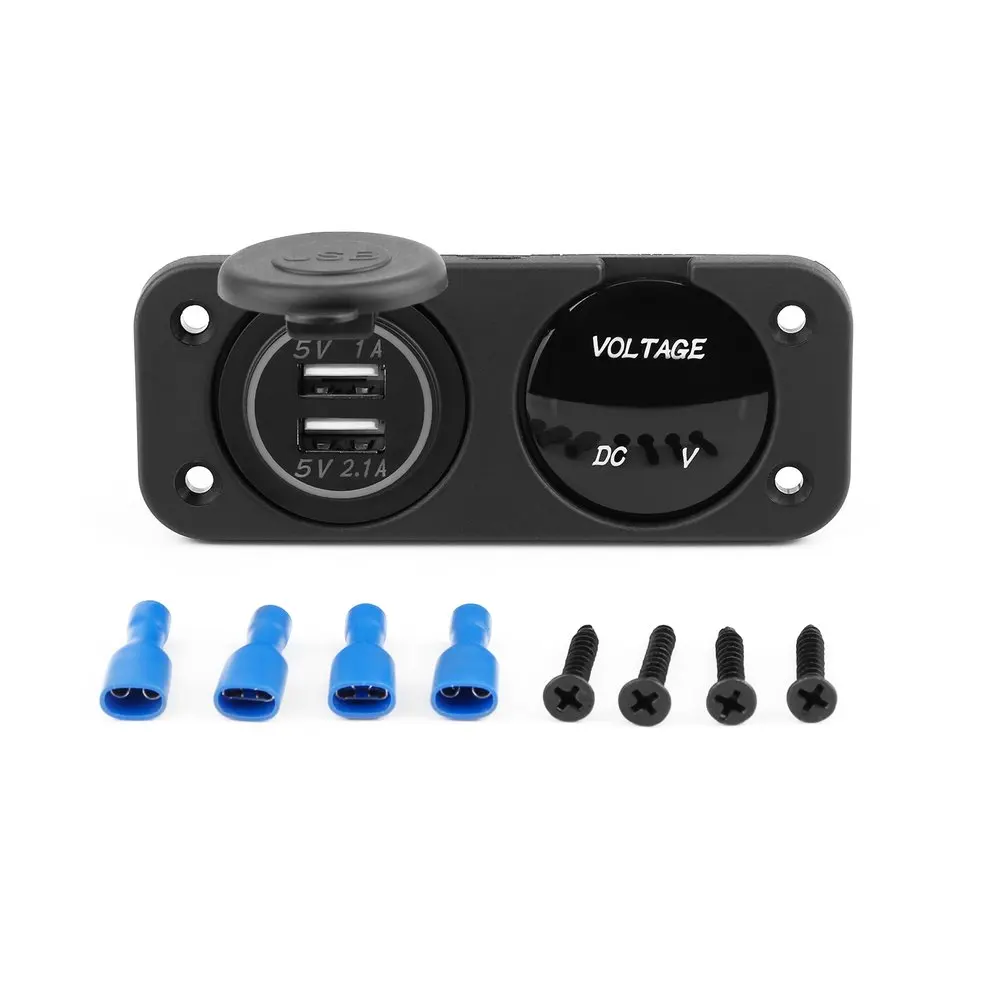 12-24V Dual USB Lizdas, Mount Automobilinis Įkroviklis Adapteris Mėlyna LED Skaitmeninis Ekranas Voltmeter 2 Skylė Vandeniui Automobilio Valtis Marine Skydelis