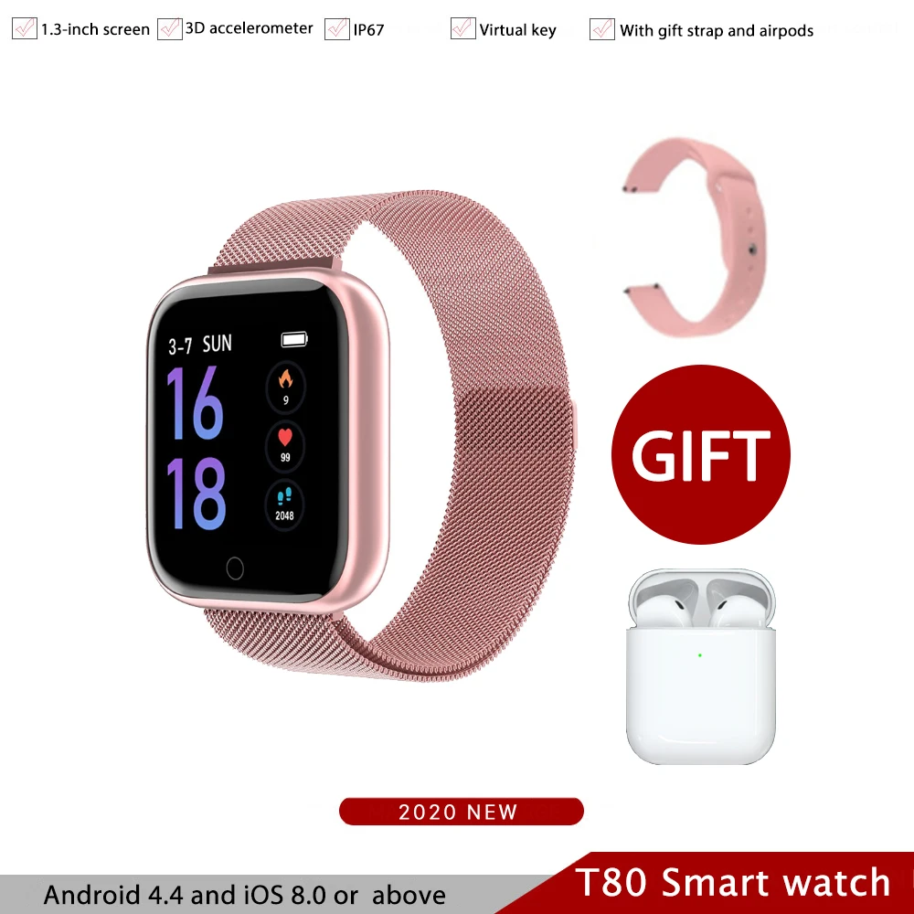 T80 Smart Watch Vyrai Moterys IP67 1.3 Colių Ekranas Širdies ritmo Monitorius Fitness Tracker KRAŠTŲ Sporto Smartwatch Su laisvų Rankų įranga Pk Iwo DTX