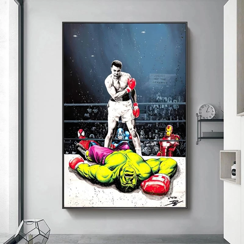 Muhammad Ali (Muhammad Ali) VS Hulk (Holk) Drobės Tapybos Meno Bokso Plakatas Grafiti Meno Tapybos Drobės