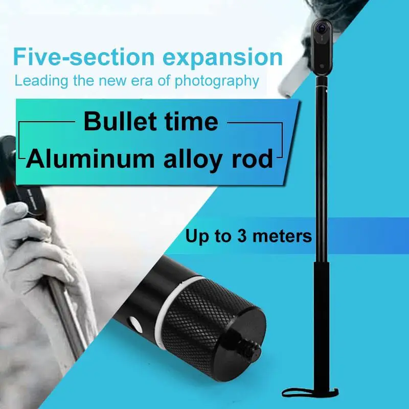 Naujas 3m Aliuminio Lydinio Polių Super Ilgas Penkių-skyrių Teleskopinė Selfie Stick Insta360 Vienas vienas X 360 VR Fotoaparato Priedai