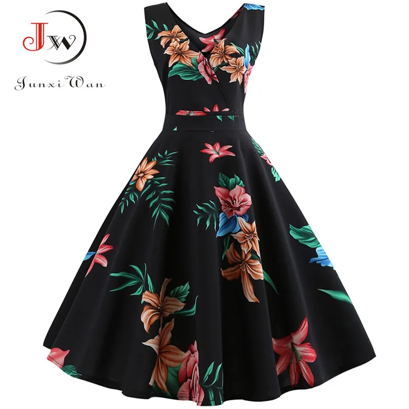 Vasaros Suknelė Moterims Vestidos skraiste Gėlių Spausdinti Elegantiška Vintage Pin up Suknelės Atsitiktinis Midi Darbo Biuro Šalis Sundress Plius Dydis