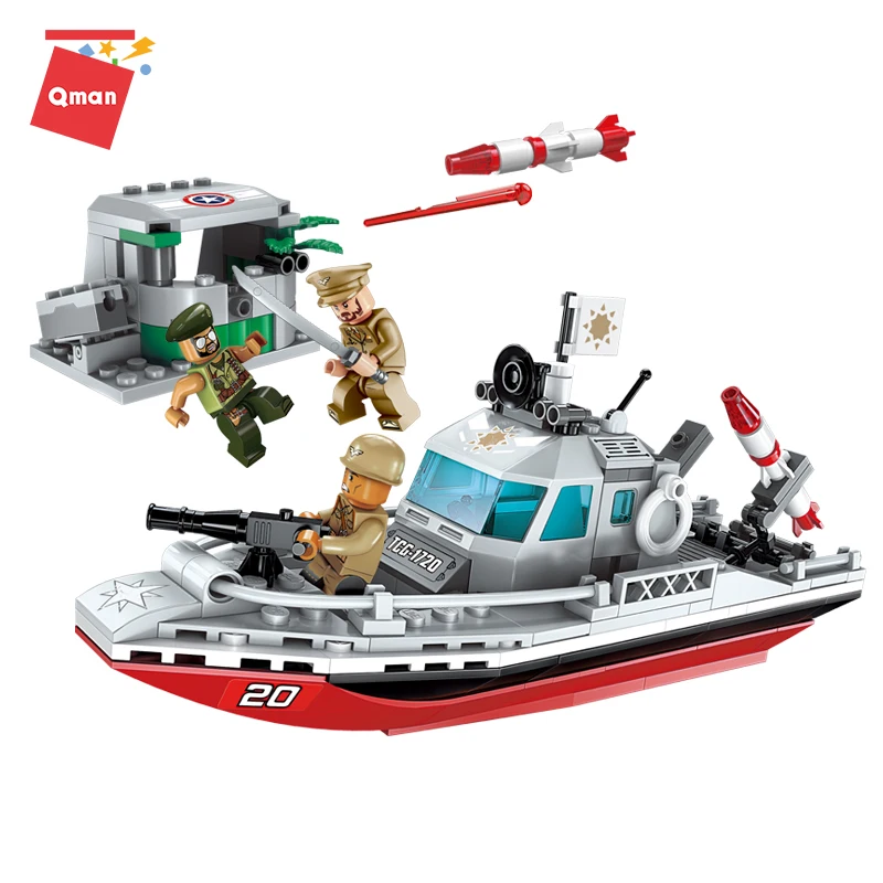 QMAN 235PCS Kariuomenės Mūšis Serijos pamatas Jūrų Pajėgų Pakrantė, valtis 3 Skaičiai modelio Švietimo Plytų Žaislas vaikams