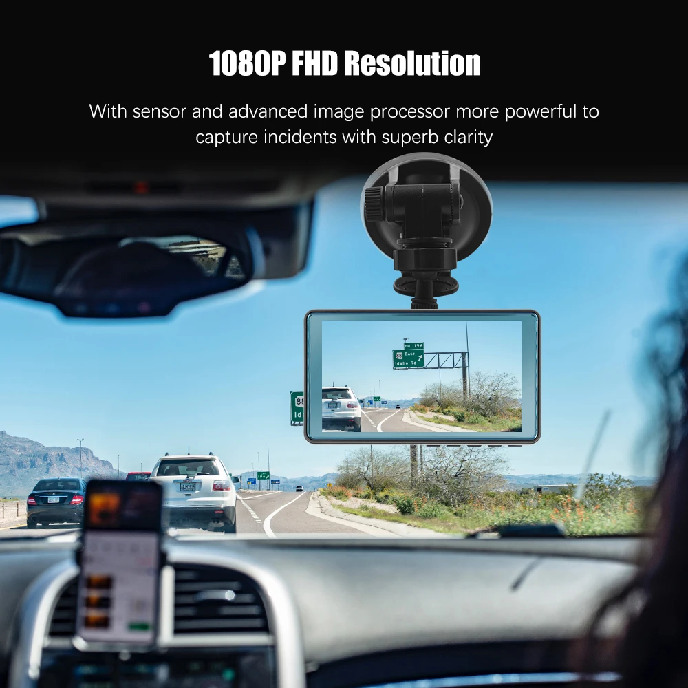 1080P Full HD Car DVR 4.39 Colių 2.5 D Lenktas IPS Ekranas, Kamera, Dvigubas Lęšis 170 Laipsnių Brūkšnys Cam G-Jutiklis Naktinis Matymas Auto Dashcam