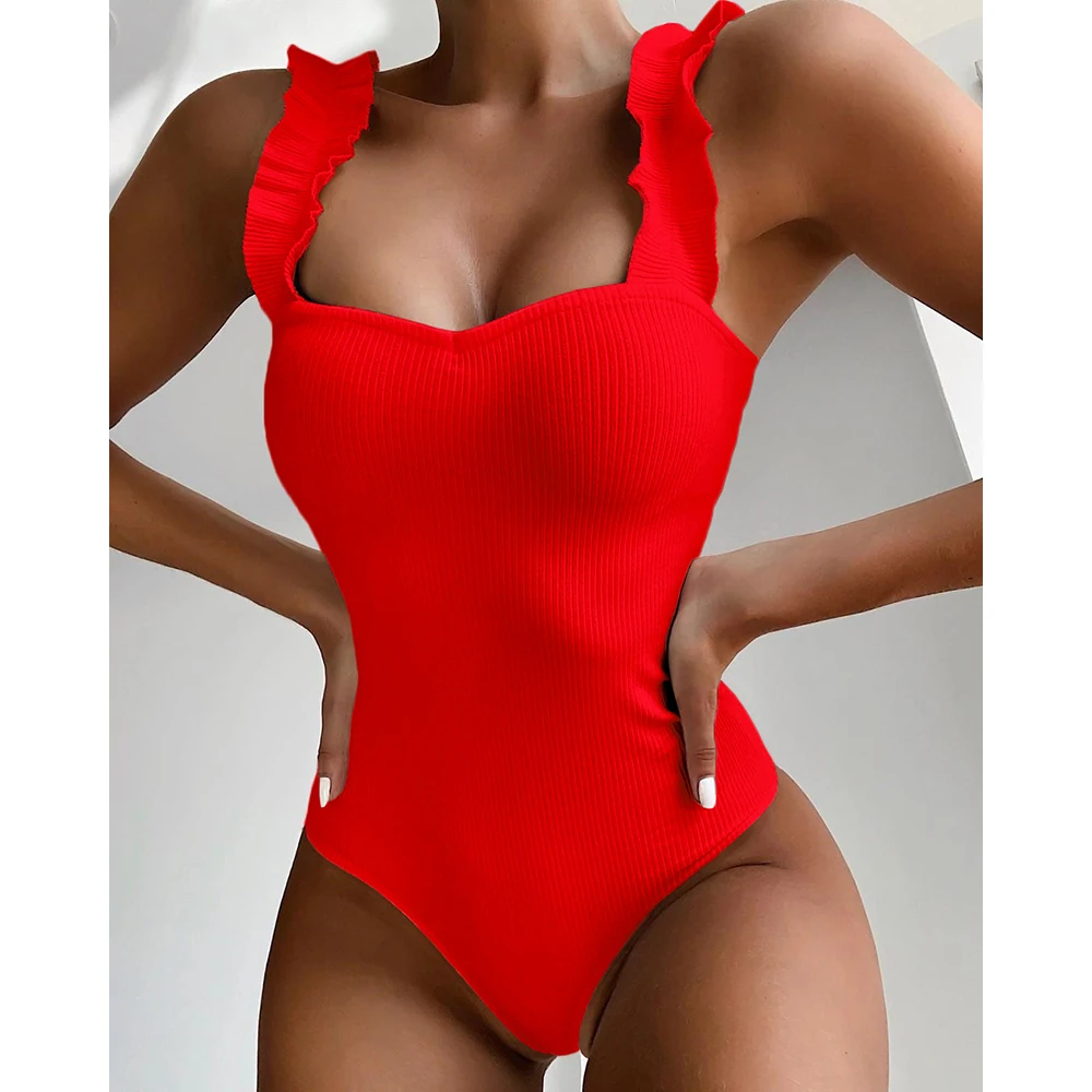 Moteris Raudona Vieno Gabalo Bikini Retro Brazilijos maudymosi kostiumėlis Vasaros Susiėmę Bodysuits Moterų Stora montavimo Maudymosi kostiumai Seksualus Vientisų maudymosi kostiumėlį