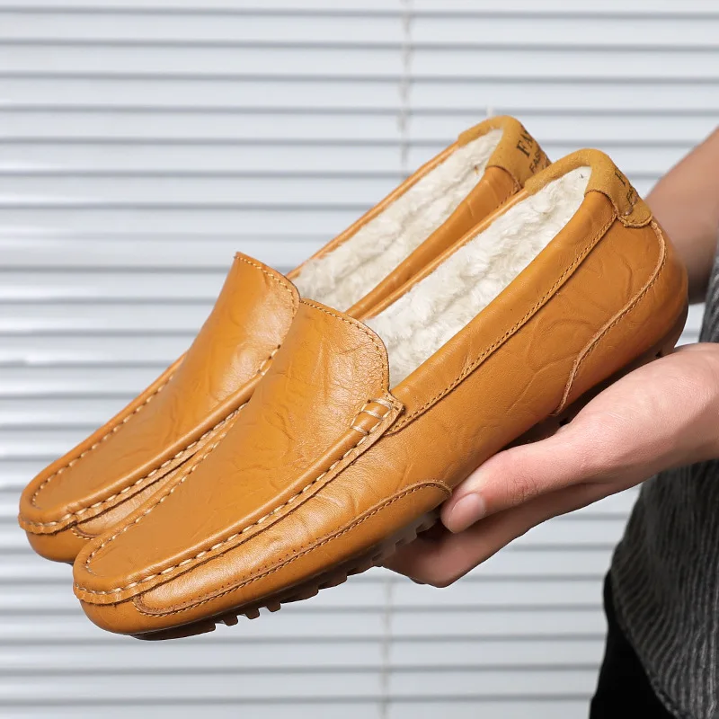 QFFAZ Aukštos Kokybės natūralios Odos Batai, Šilta Kailio Paslysti ant vyrų batai, Žieminiai Batai mens atsitiktinis batai Mokasinai Zapatos De Hombre