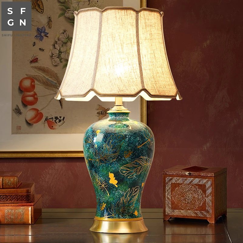 Variniai stalo lempa Amerikos stiliaus kambarį Jingdezhen keramikos lempos prabangus Miegamasis naktiniai staleliai, lempa, papuošti led lempos