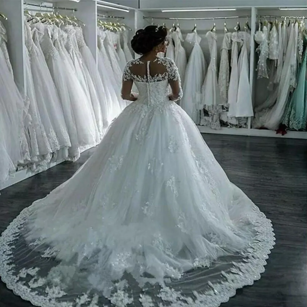 Pagal užsakymą Pagaminti Vestuvių Suknelė, O-Kaklo Užtrauktukas Atgal karoliukai Kamuolys Suknelė Vestuvių Suknelė 2020 vestido de noiva Karšto Pardavimo