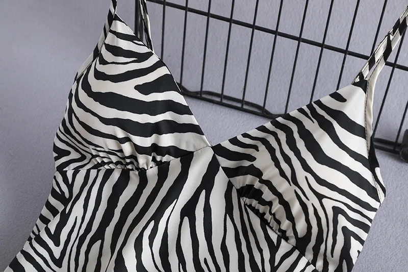 Moterų Seksualus V-Kaklo Backless Spageti Dirželis Nightdress Vasaros Dirbtiniais Šilko Pižamą Zebras Dryžuotas Sleepwear Atsitiktinis Naktį Suknelė