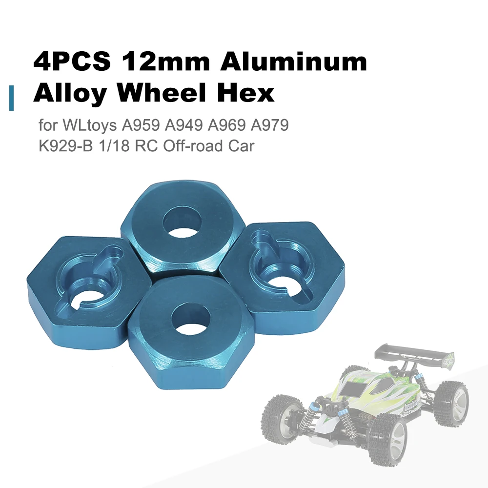 4PCS 12mm Aliuminio Lydinio ratlankiai Hex WLtoys A959 A949 A969 A979 K929-B 1/18 RC Off-road Automobilių Dalys
