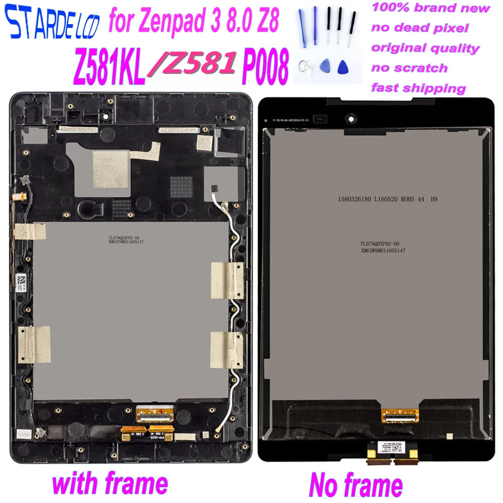 STARDE LCD Zenpad 3 8.0 Z8 Z581KL Z581 ZT581KL P008 LCD Ekranas Jutiklinis Ekranas Asamblėjos skaitmeninis keitiklis su karkasu