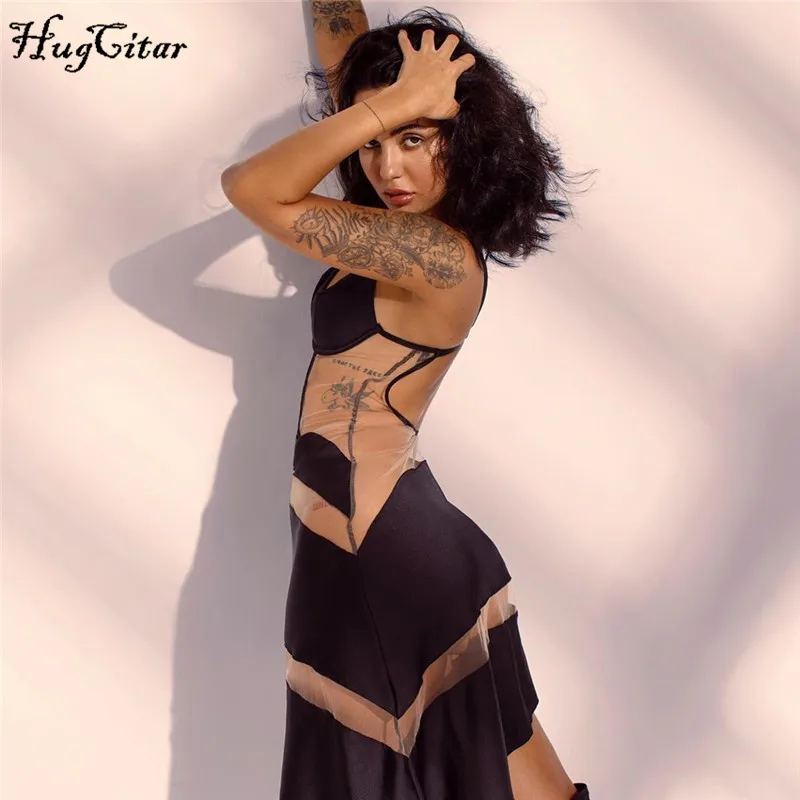 Hugcitar 2020 Rankovių Akių Matyti-Per Kratinys Seksuali Mini Suknelė Rudens Žiemos Moterų Mados Streetwear Komplektus Klubas Dėvėti