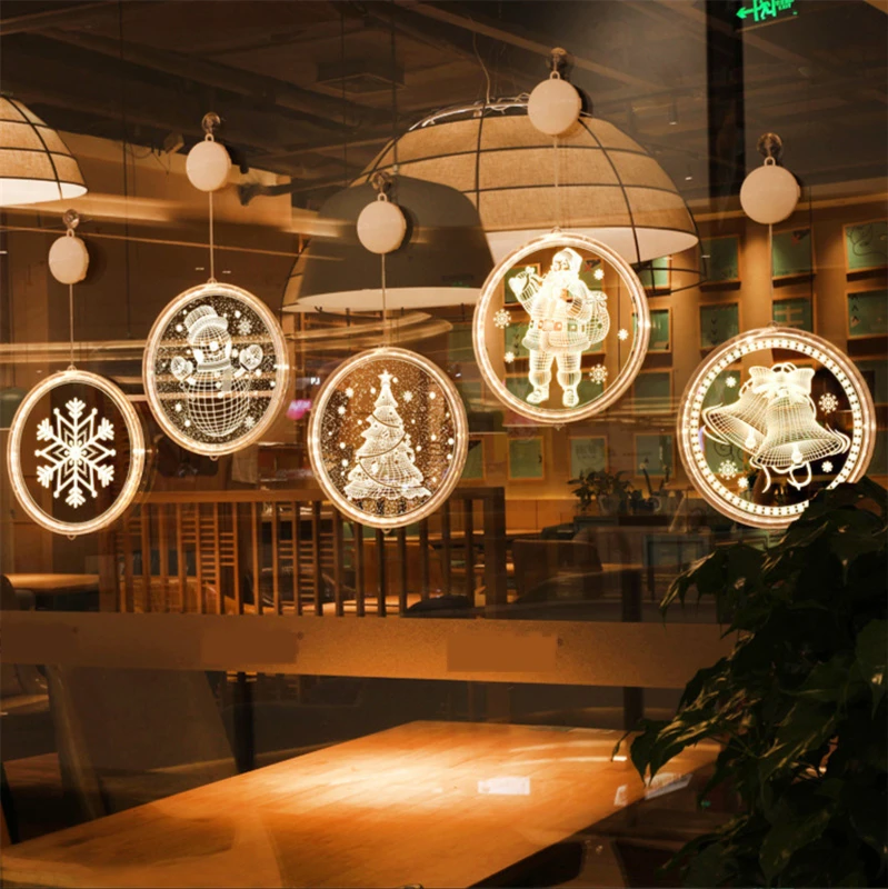 Kalėdų Žiburiai Naktį LED Šviesos Kabinti Pasakų Žibintai Turas 3D Kalėdų Senelis Lempa Su Siurbimo Durų Lango Atostogų Apdaila