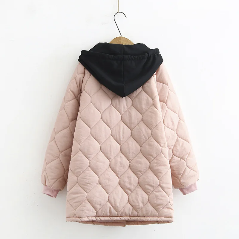Naujas ponios rudens žiemos plus size ilgai wadded hoodie moterims didelių palaidų ilgos rankovės kišenėje mygtuką rožinės spalvos paltas 3XL 4XL 5XL 6XL