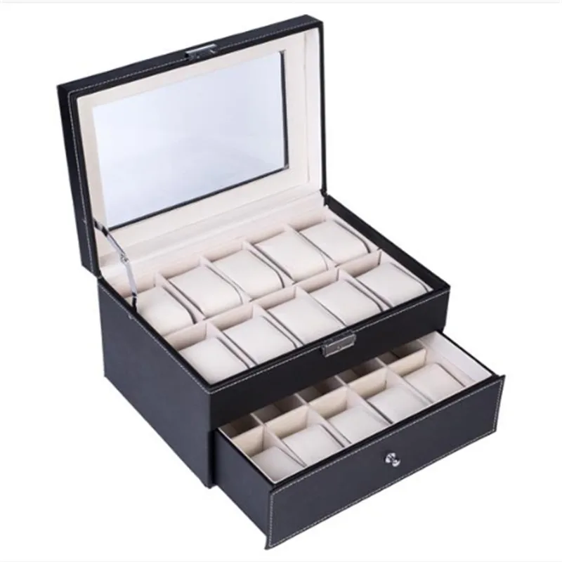 Oda žiūrėti laikymo dėžutė su 3/6/10/12 lizdus, nauji vyriški žiūrėti talpinimo, žiūrėti display box, black papuošalai dovanų dėžutė-geriausia dovana