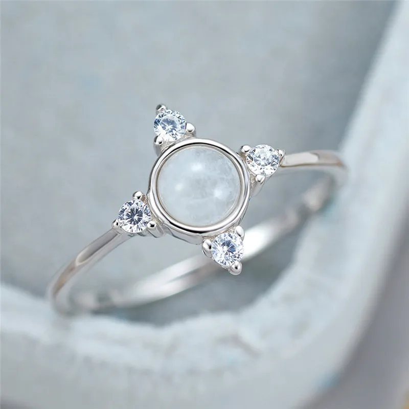 Mielas Moterų Maži, Apvalūs Mėnulio Akmuo Žiedas Nekilnojamojo 925 Sterlingas Sidabro Vestuvinis Žiedas Senovinių Vestuvinių Žiedų Moterims