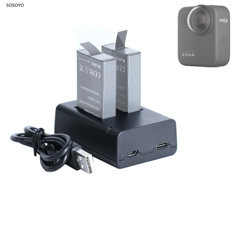Už GoPro MAX Greito Įkrovimo Baterija USB Dual Įkroviklis, Laikiklis GoPro MAX Veiksmų Fotoaparato Priedai
