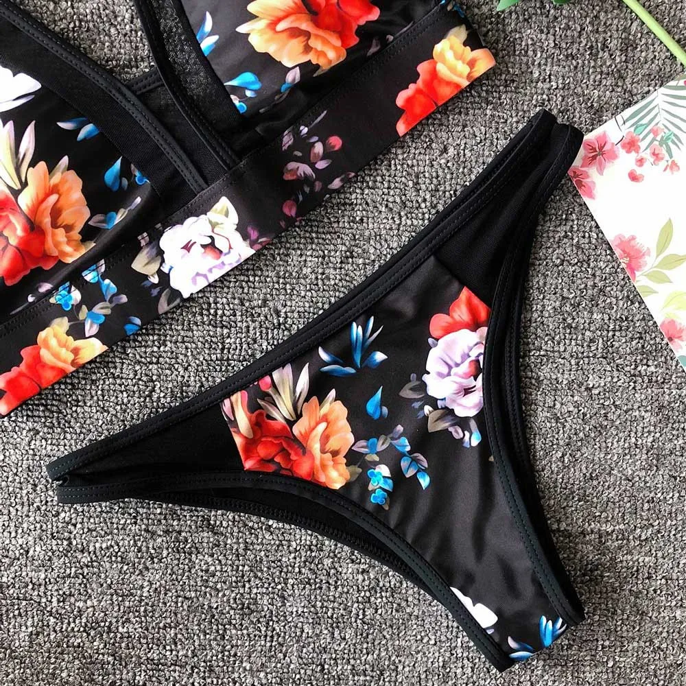 JAYCOSIN 2020 Moterų Bikini Komplektas Nėrinių Derliaus Gėlių Spausdinti Akių maudymosi Kostiumėliai maudymosi kostiumėlį, Maudymosi Kostiumas, Paplūdimio Seksualus Bikini