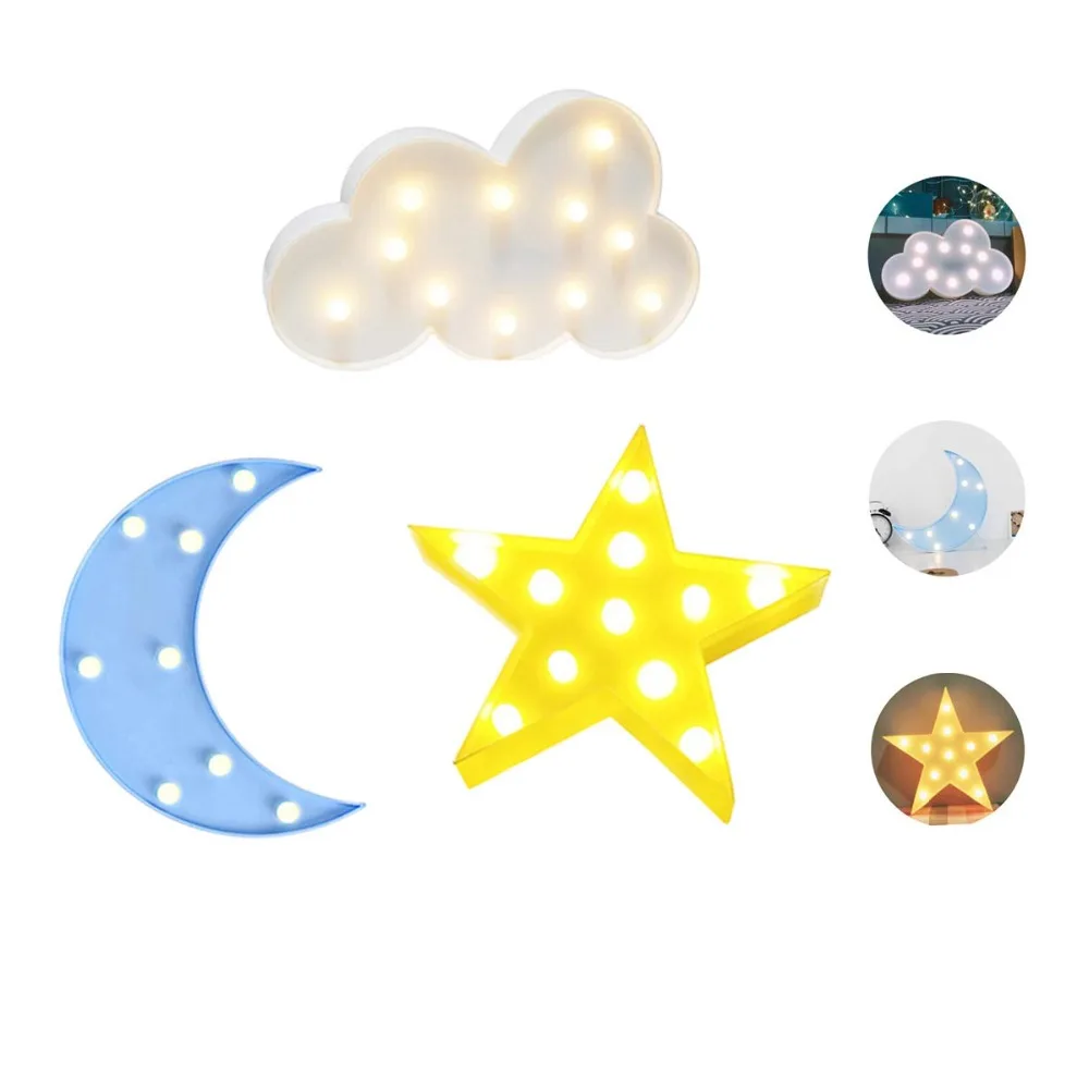 LED 3D Naktį Šviesos Vaikai Dovanų Žaislas, Skirtas Kūdikių, Vaikų, Miegamojo Tolilet Lempos Apdaila, Patalpų Apšvietimas, Gražių Debesų Star Mėnulis