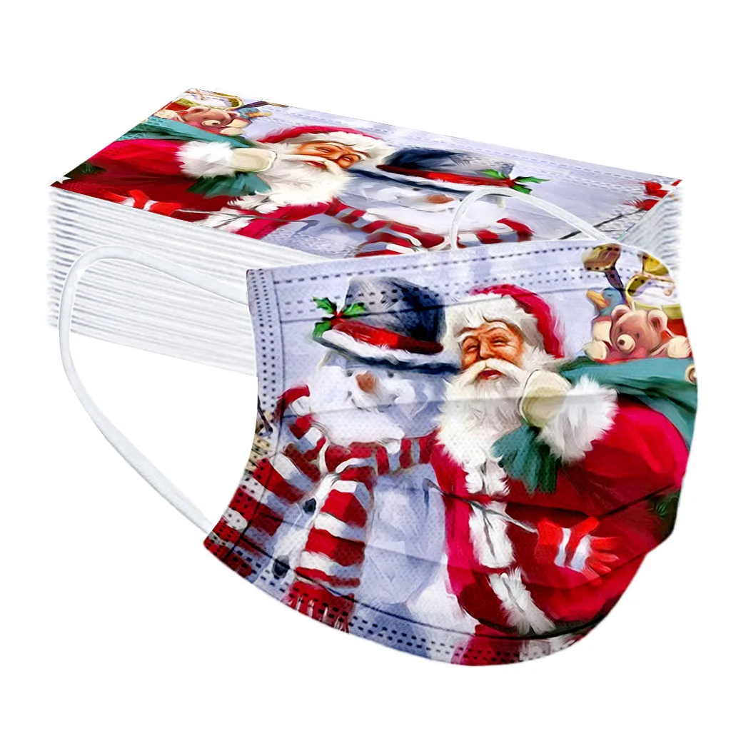 Santa Claus Kaukės Masque De Noel Jetable Suaugusiųjų Universalus Vienkartiniai Aukštos kokybės Kalėdų Spausdinti Kaukė 50pc Mascherine