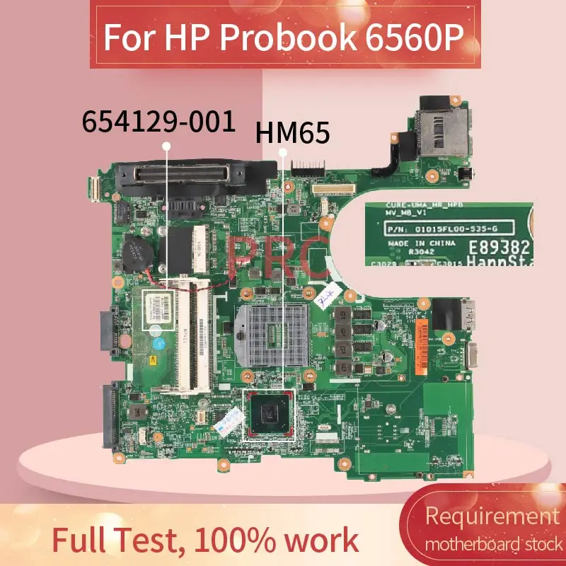 654129-001 654129-501 HP Probook 6560B 8560P HM65 Sąsiuvinis Mainboard 01015FL00-388-G DDR3 Laptopo plokštė