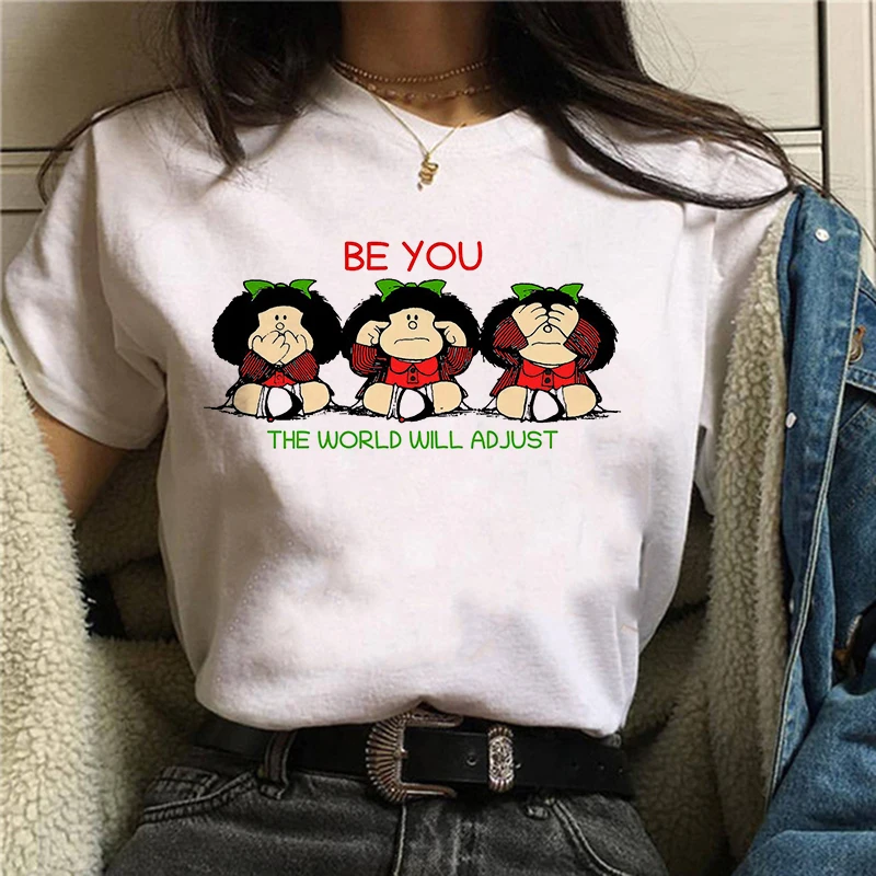 Moterų marškinėliai animacinių filmų PAZ Mafalda ar QUIERO Kavinė spausdinti moterų grafinis T-shirt Harajuku juokingi marškinėliai moteriška viršūnes Tee