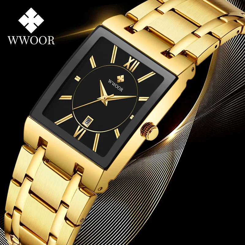 Reloj hombre 2020 WWOOR Aikštėje Laikrodžiai Vyrams Viršuje Luxury Gold Verslo Kvarco Mens Watch Vandeniui Nerūdijančio Plieno Riešo Žiūrėti