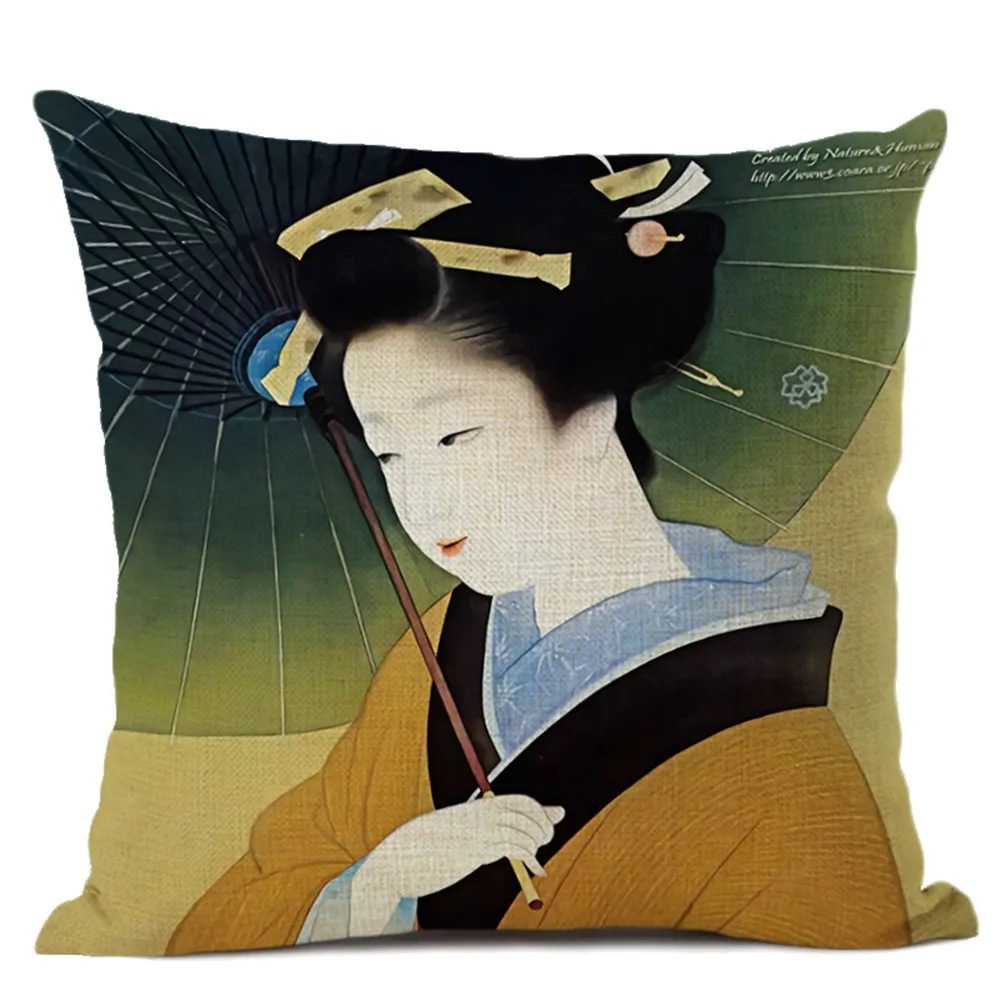 Retro Japonų Kimono Moteris Modelis Pagalvėlė Padengti Namų Gyvenamasis Kambarys Sofos Meno Apdailos Medvilnės Patalynė Užvalkalas 45x45cm