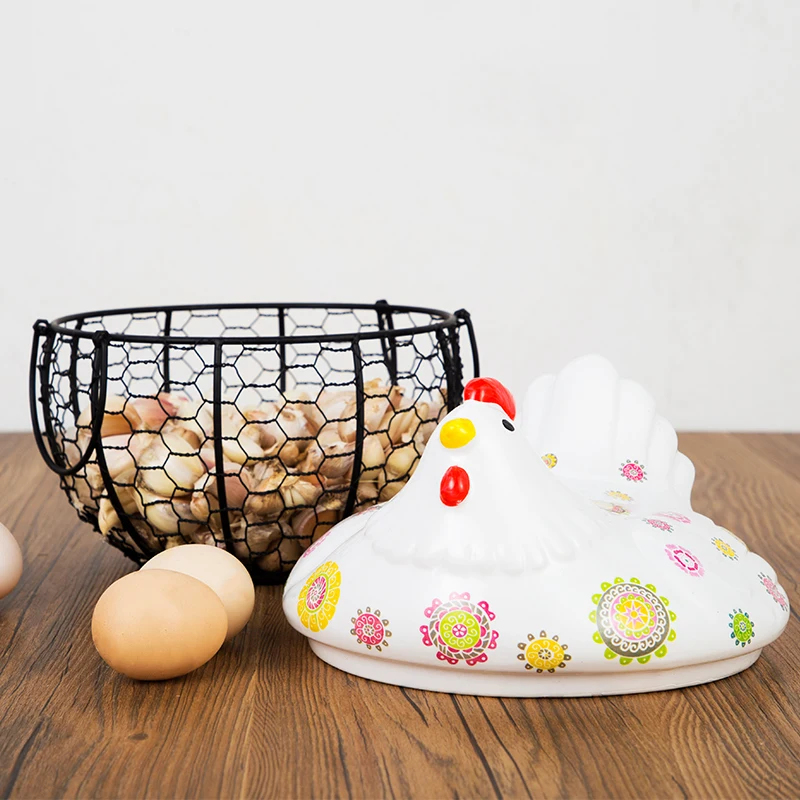 Vištų Kiaušinių Laikymo Krepšelis Keramikos Dangtelis Nerūdijančio Amatų Bulvių Augalinių Maisto Produktų Laikymo Jar Virtuvės Įrankiai Apdaila Didelės Talpos