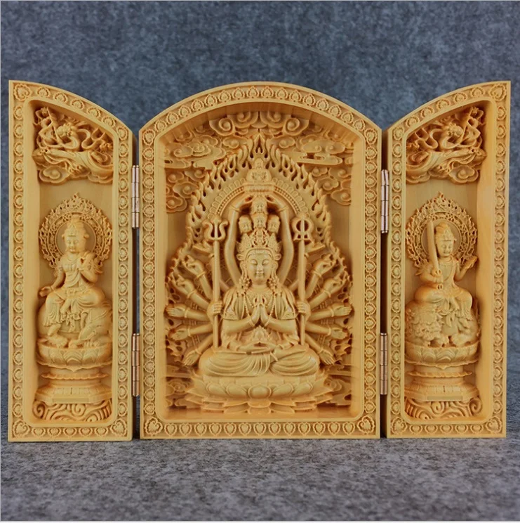 Kūrybos Budos statula medžio masyvo trys atviros mažos Budos statula namų dekoro priedai amatų dovana statula nemokamas pristatymas