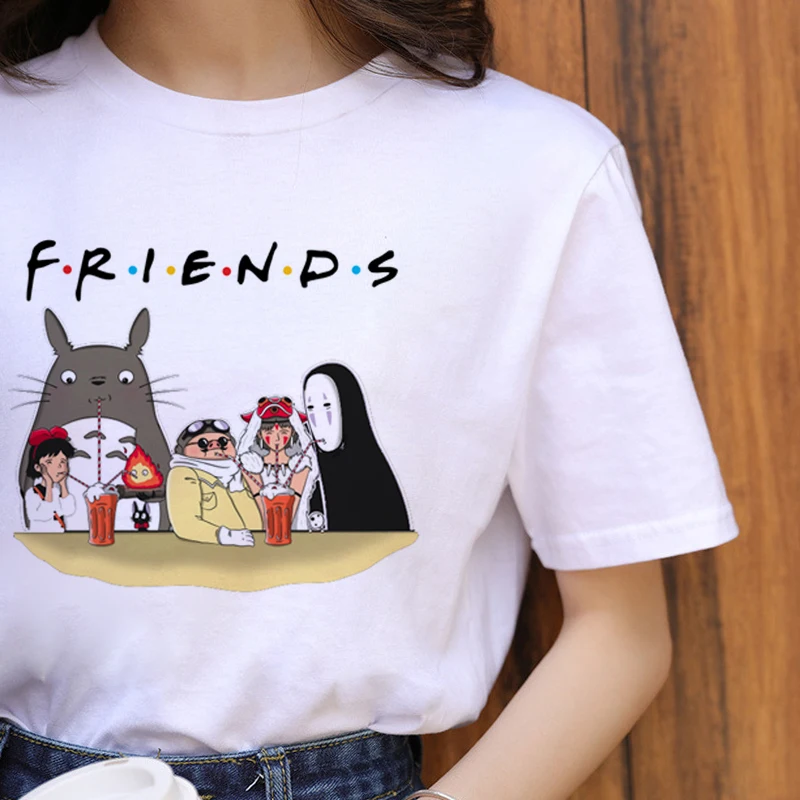 Mados Dvasią ir Totoro Juokinga T-Shirt Kawaii Gyvūnų Šalies Balta Trumpas Viršūnes Moterų Drabužiai Mielas O-Kaklo Katė Animacinių filmų Moterų Marškinėliai