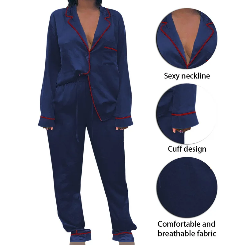 Moterų Pižama Rinkiniai Dirbtiniais Šilko Satino 2 Gabalas Femme Ilgomis Rankovėmis Sleepwear Kostiumas Moterų Homewear Naktiniai Drabužiai Pijamas Ištaigingas Dėvėti