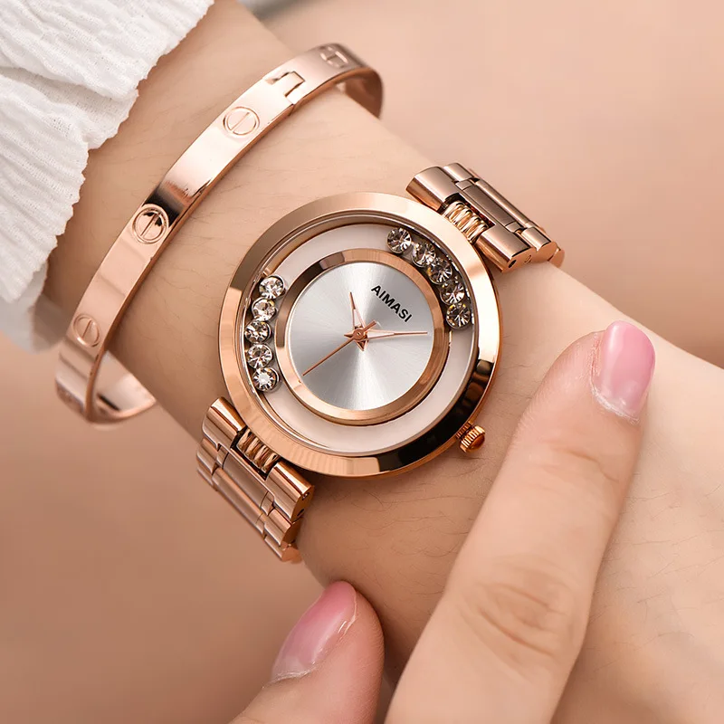 2018 Naujas Aimasi Prekės ženklo Moterų Laikrodžiai Ponios Mados Prabangių Rose Gold Nerūdijančio Plieno Rutulinis Kristalinis Moterų kalnų krištolas Laikrodžiai Siųsti