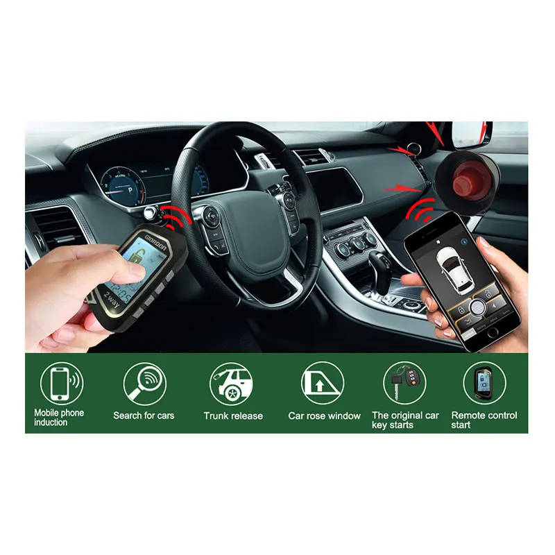 APP Nuotolinio Pradžia Automobilių Signalizacijos Sistema Su 2 LCD Valdiklis Signalizacijos PKE Telefono Automobilių Variklio Automobilių Signalizacijos Stumti 2020 versija