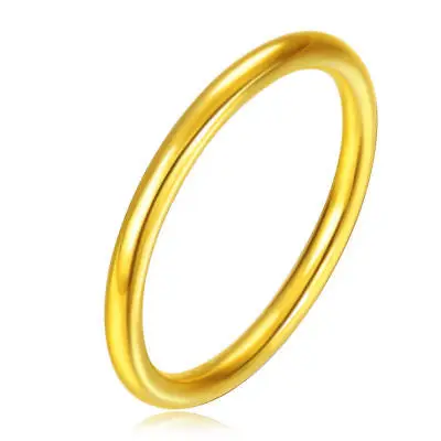 1PCS Nekilnojamojo Grynas 24K Geltonojo Aukso 3D Sklandžiai-Formos Žiedas Juosta 1.1 mmW Moterų Mergina Plonas Žiedas JAV 6-9